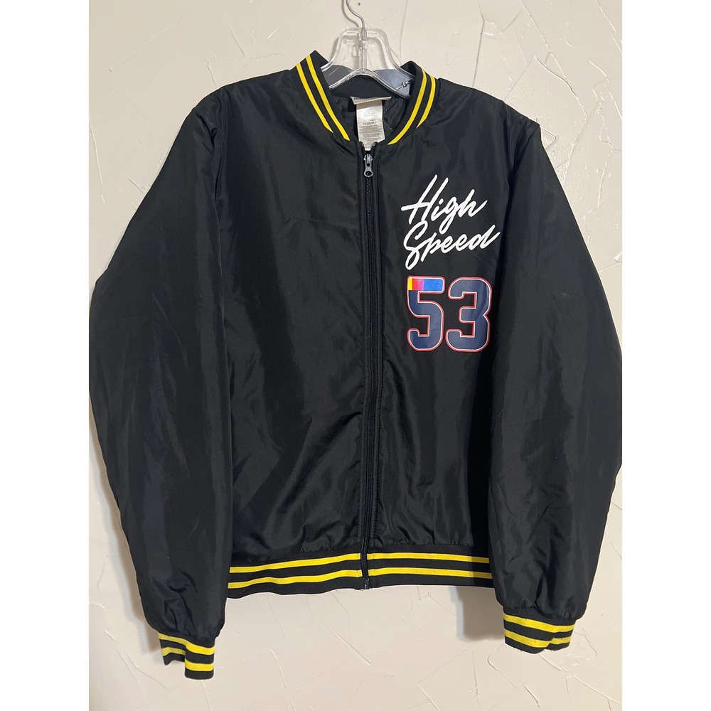 NASCAR Racing Bomber Jacket Boys XL 18/20 Black Yellow High Speed 53 Excellent